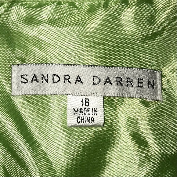 Sandra Darren dress, lime green with brass studs across waist, pockets on front - Picture 8 of 10